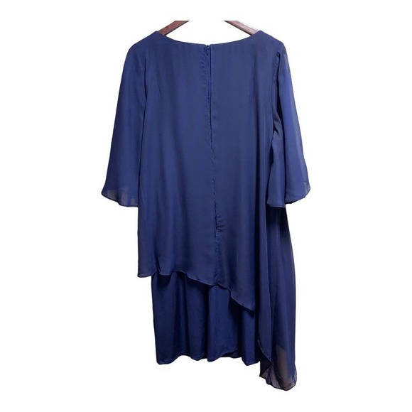 NWT Blue Foil cape chiffon dress by SLNY size 18 - Picture 2 of 5